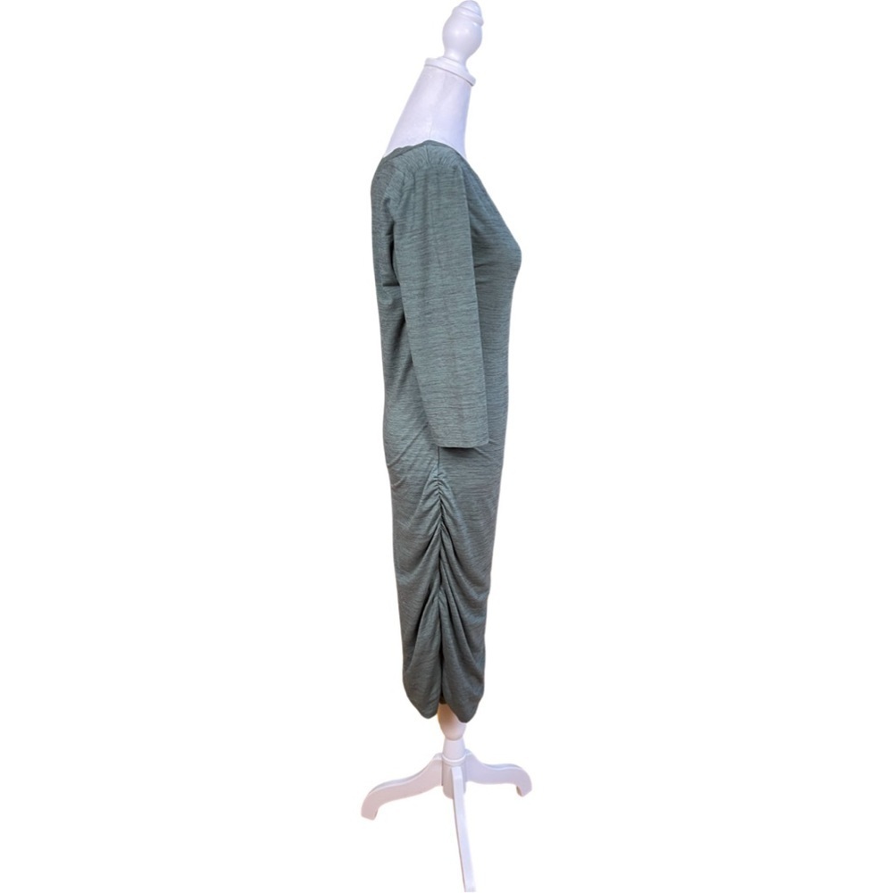 PRANA Nanette Green Heather Ruched 3/4 Sleeve Dress Size Medium